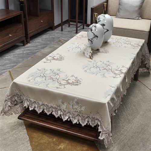 新中式茶几桌布台布餐桌布布艺长方形家用蕾丝花边奢华台布茶几z.