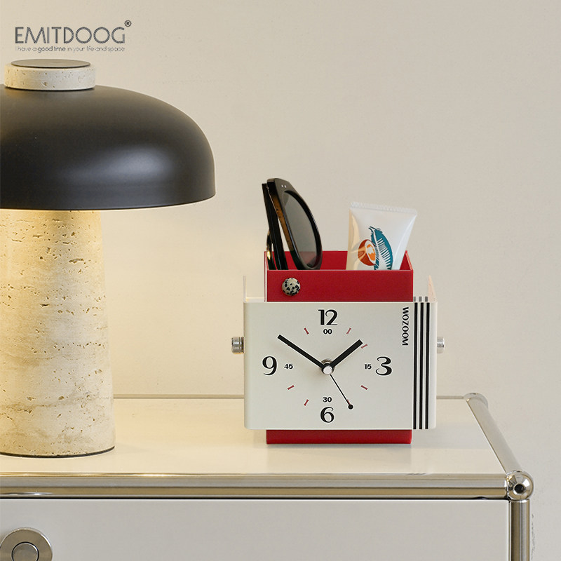 EMITDOOG入户玄关时钟创意摆件家居办公桌面收纳笔筒装饰品钟表,家居饰品,装饰摆件,淘宝优惠券,粉丝福利购,淘宝优惠卷
