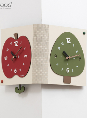 EMITDOOG免打孔创意双面钟表客厅挂钟现代拐角钟挂墙转角艺术时钟