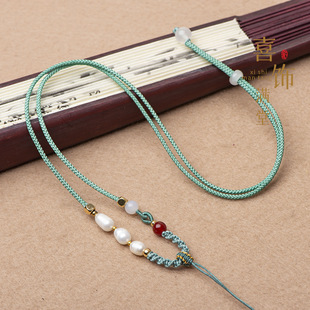 2mm珍珠全手工编织翡翠玉佩平安扣貔貅金佛观音女项链挂绳可调节