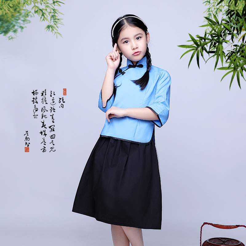 儿童民国风服装学生装演出服五四青年男童中山装合唱服古装朗诵女