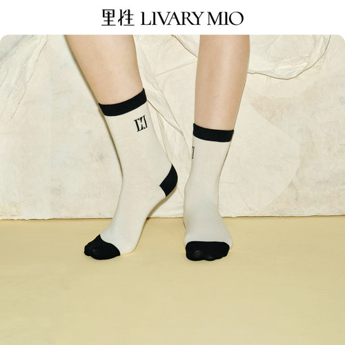里性 LIVARY MIO  沐柔 中筒袜子3双装透气女士简约撞色棉袜