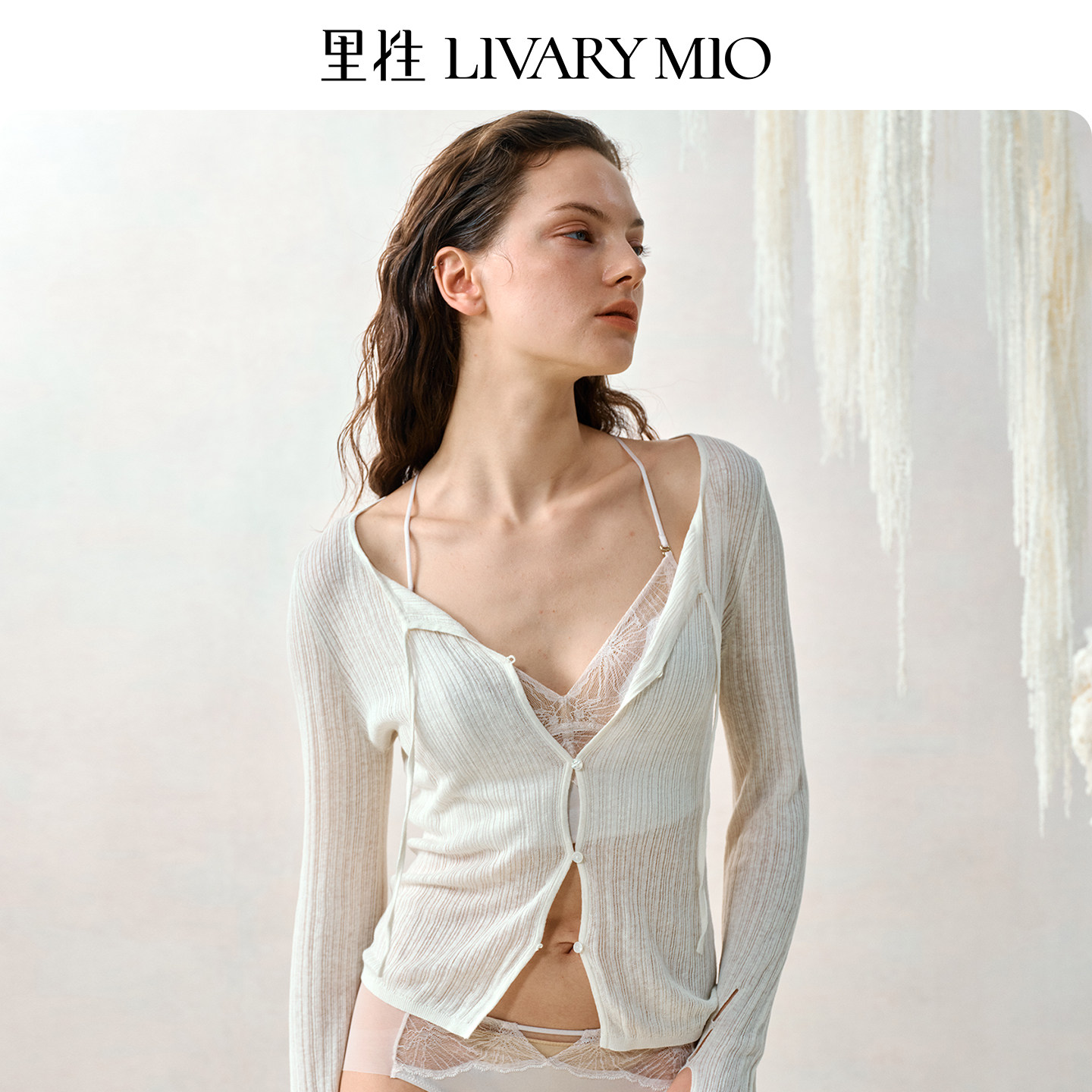 【明星同款】里性 LIVARY MIO 寻真针织开衫绢丝亚麻上衣镂空长袖