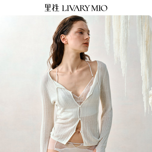 【明星同款】里性 LIVARY MIO 寻真针织开衫绢丝亚麻上衣镂空长袖
