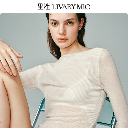 里性 LIVARY MIO 光点绵羊毛衫上衣性感微透套头打底针织衫保暖衣