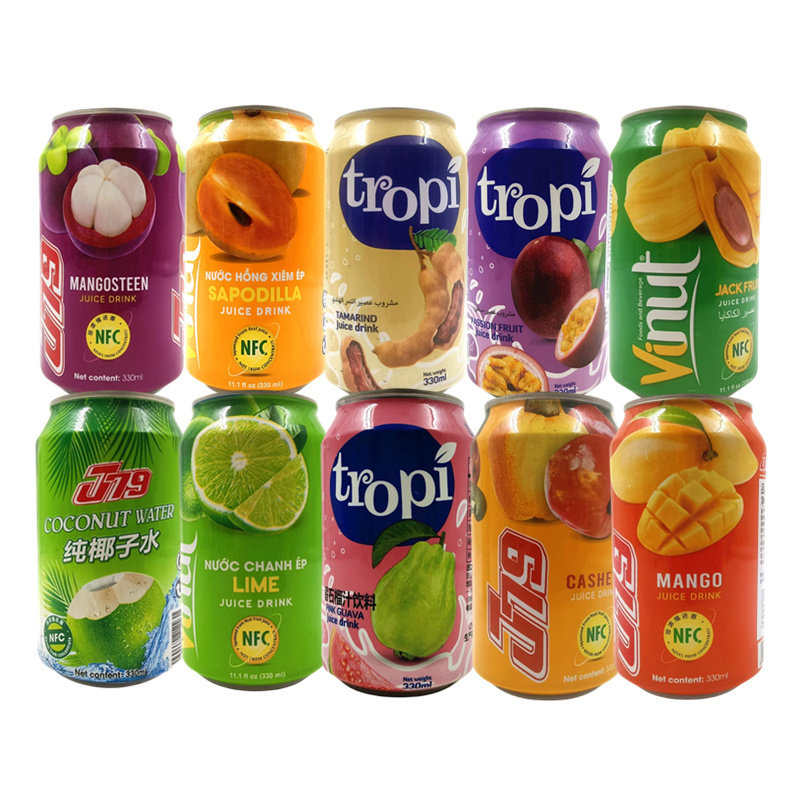 六罐越南进口混合水果味饮料榴莲纯椰子水多口味果汁饮品组合混装