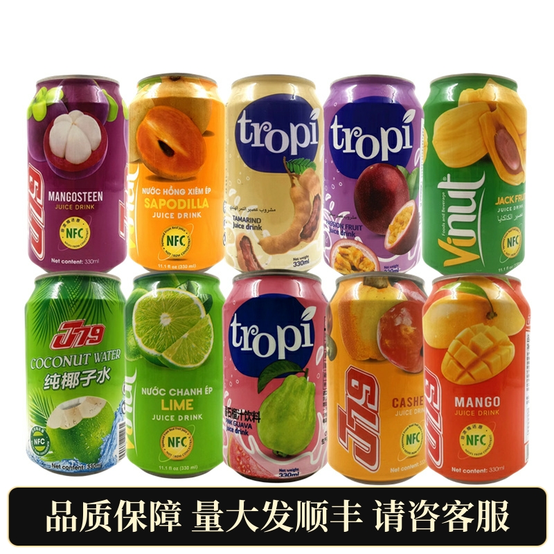 六罐越南进口混合水果味饮料榴莲纯椰子水多口味果汁饮品组合混装