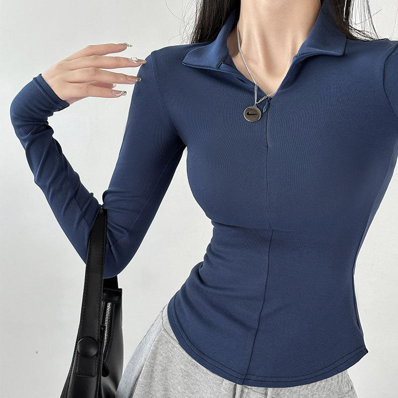 长袖t恤女士2026新款春秋季修身显瘦v领打底衫薄款polo领体桖上衣