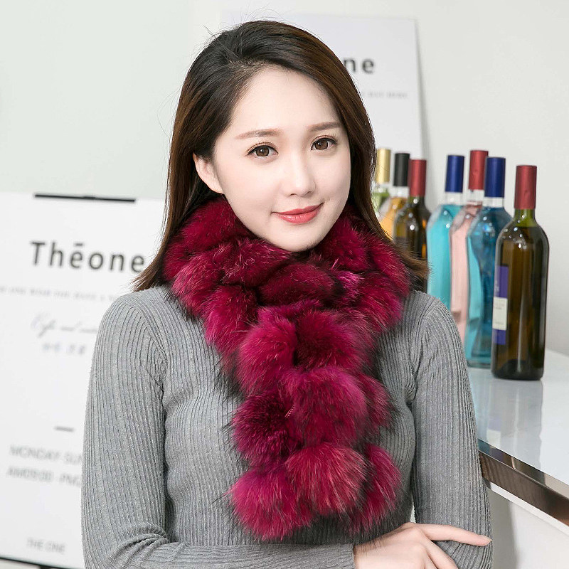 狐狸毛皮草围巾女冬天韩版保暖时尚百搭手工水貂球球毛毛围脖毛领