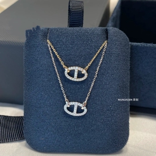 猪鼻子小Q满钻项链女18K金双环纯银环扣锁骨链高级感情人节礼物潮