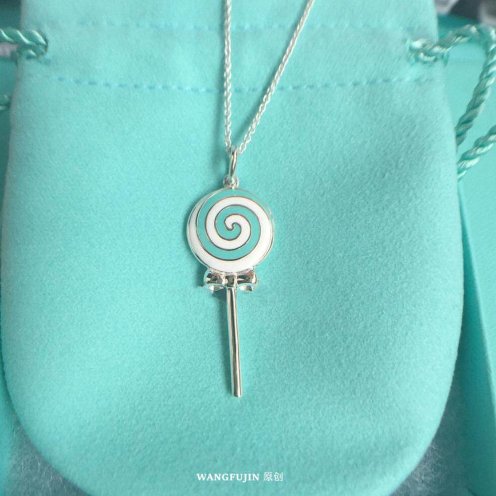 棒棒糖钥匙项链女轻奢白金纯银蓝色珐琅毛衣链高级感个性时尚礼物