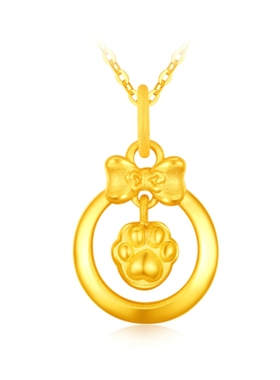 СOCat 猫爪项链纯银镀黄金色 女蝴蝶结蝴蝶吊坠脚印小熊锁骨链潮