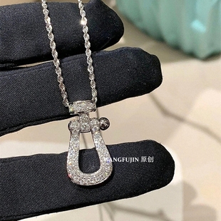 法国18K金马蹄扣项链轻奢纯银U形锁骨链麻花链个性礼物男女情侣潮