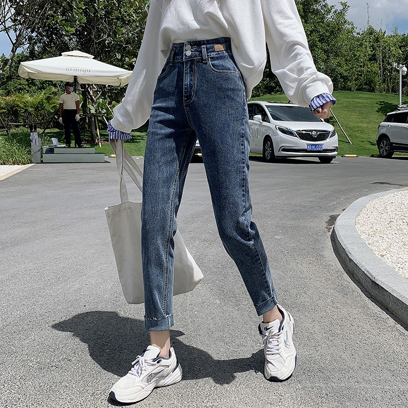 2020秋装新款高腰牛仔裤女显瘦老爹裤宽松直筒百搭哈伦萝卜裤子潮