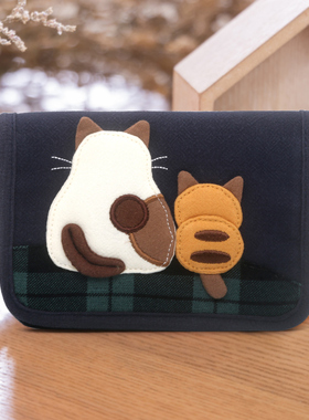 kine猫背影猫卡通立体布艺零钱包证件卡包磁吸薄款随身小巧男女士
