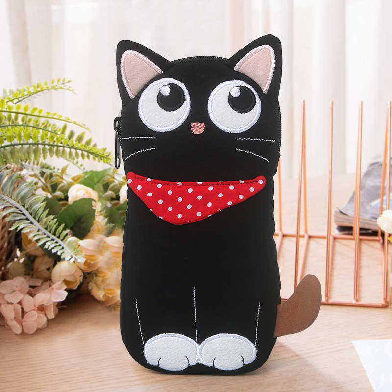 Kine猫 卡通围巾小黑猫手机包棉布可爱个性立体日系小斜挎包女