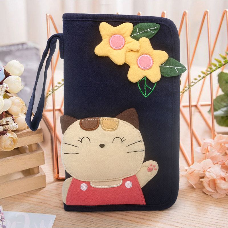 kine猫原创手工 立体花朵猫卡通布艺手机包包袋子卡包长款钱包女