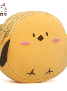 Kine猫 小黄鸟棉布双层零钱包耳机口红充电线收纳包小卡包中包女