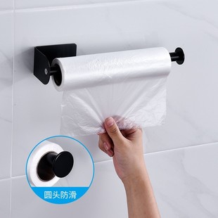 厨房不锈钢纸巾架免打孔保鲜膜挂架家用卷纸架黑色收纳壁挂收纳架