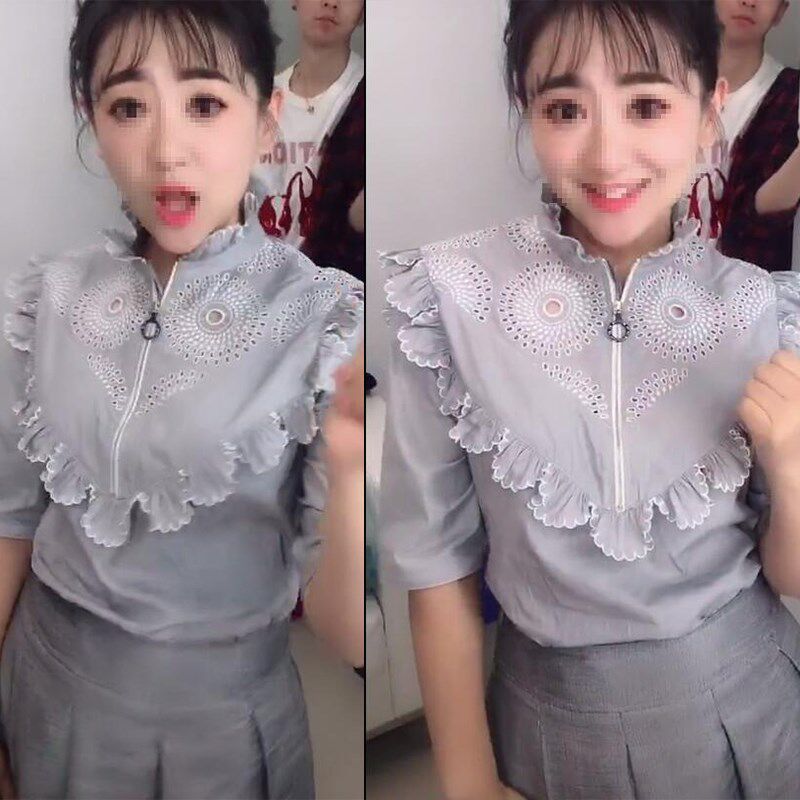 Moon Sister Same item Hollow grey Short sleeved shirt fashion Simplicity Versatile ins Super - Fire women's clothes 19 Autumnin the Women's clothing/Boutique , Shirt  category - from Buy2taobao.com to provide professional Taobao agent buy service