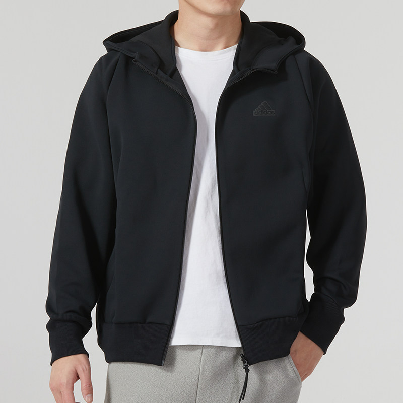 阿迪达斯外套男春季新款针织连帽衫宽松篮球男士夹克运动服IQ1377