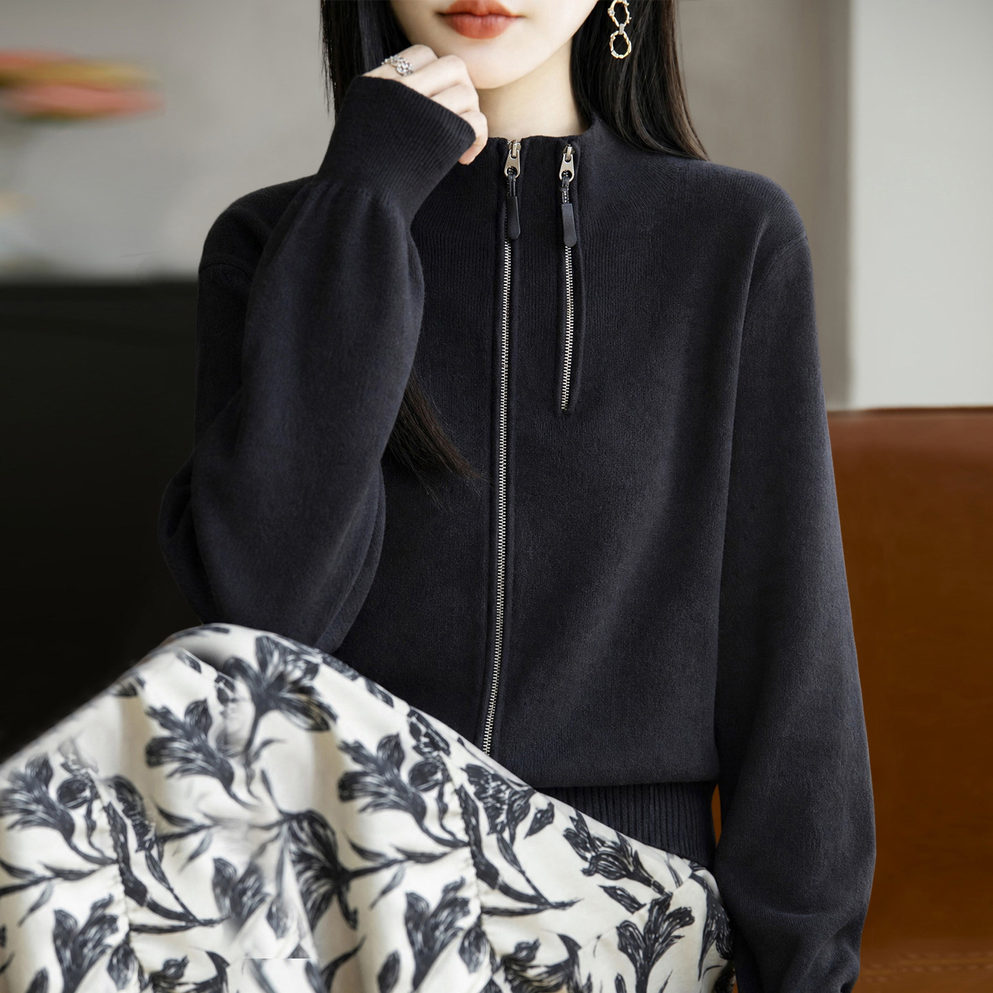 2026新款纯色秋季大码针织开衫外套女洋气中老年女装上衣秋冬毛衣