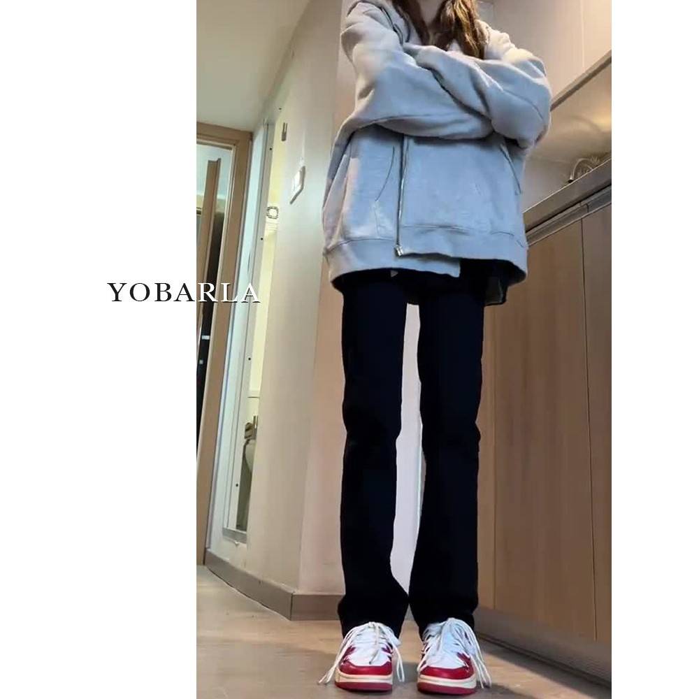 秋季新款大号胖mm高腰黑色牛仔裤弹力修身梨形身材窄直筒裤