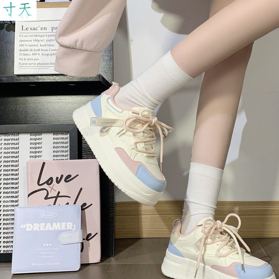 百搭人本白蓝粉小白鞋女2