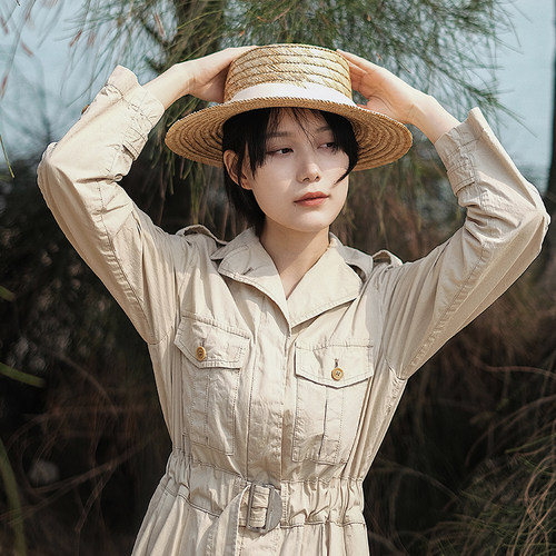 珍贵麦秆平檐草帽春夏boaterhat