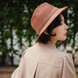 Lion～马拉喀什 Hat手工短檐细拉菲草草帽礼帽遮阳帽男女 Trilby