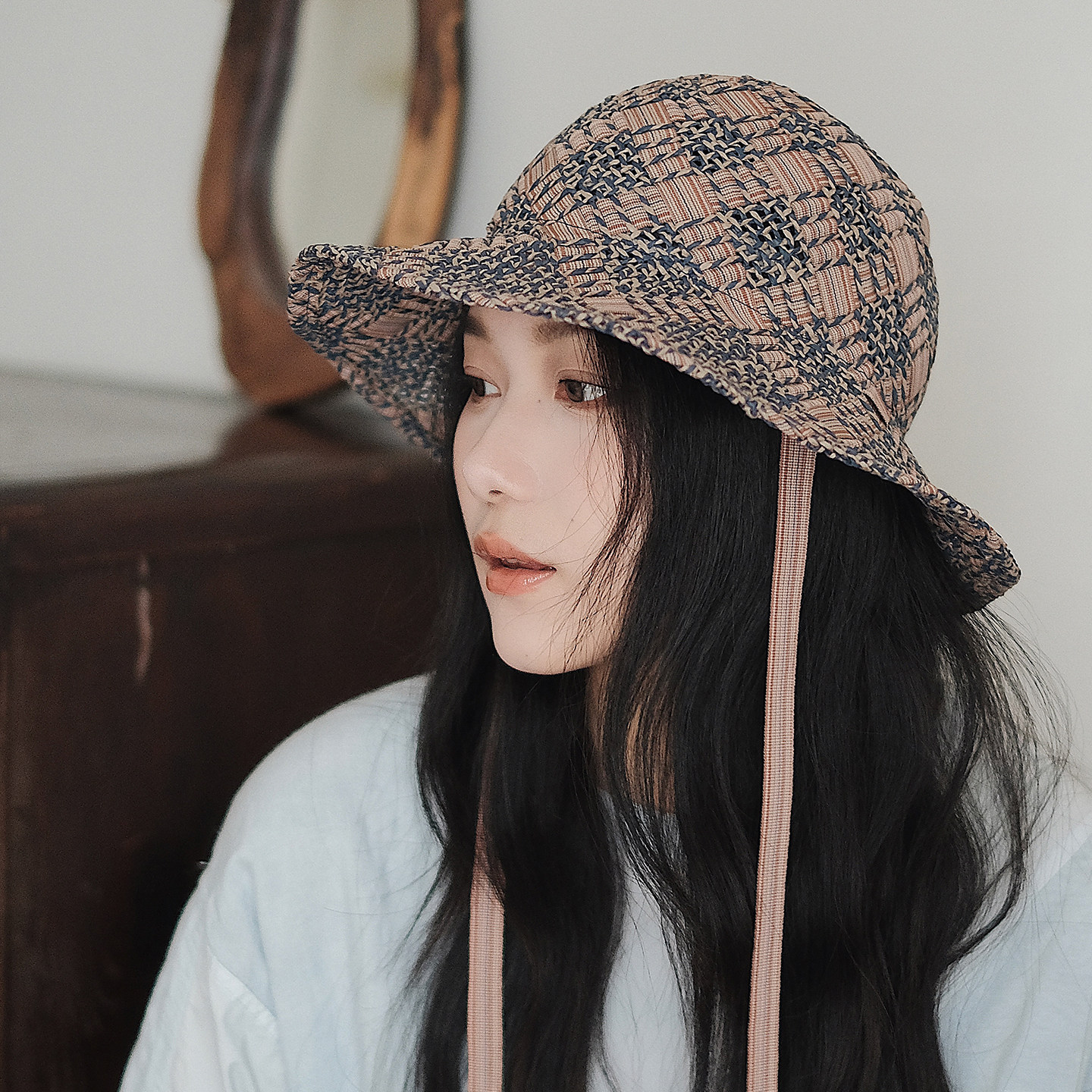 Lion～那年夏天 复古休闲飘带日本定染织带草帽遮阳帽防风绳女