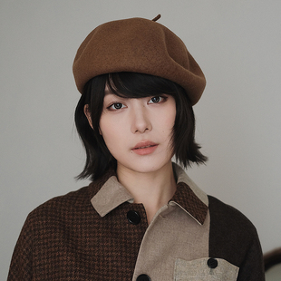 Lion～NWAY 自留多戴法纯羊毛呢制毡贝雷帽堆堆帽秋冬男女棕黑灰