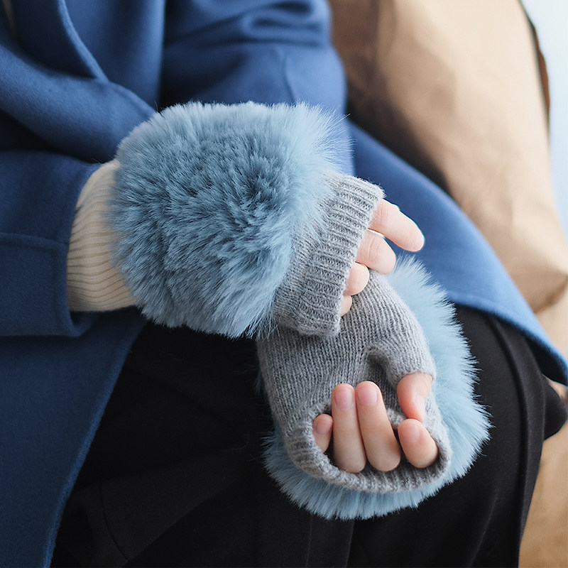 Lion～雪之华 自留chao蓬松毛毛装饰羊毛针织螺纹半指手套秋冬女,服饰配件/皮带/帽子/围巾,手套,淘宝优惠券,粉丝福利购,淘宝优惠卷