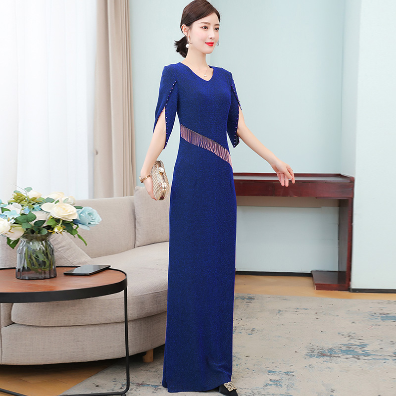 Mother's Banquet Dress Young Long Socialite High-end Elegant Fishtail Dress Wedding Performance Annual Meeting Spring and Autumn