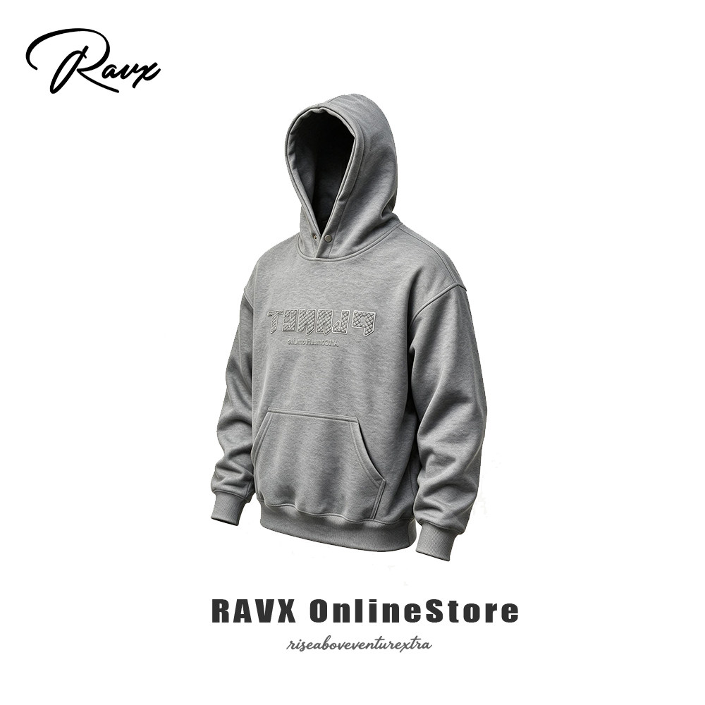 RAVX【蜂巢纹】500克重磅短宽连帽卫衣立体标春秋季男款套头上衣