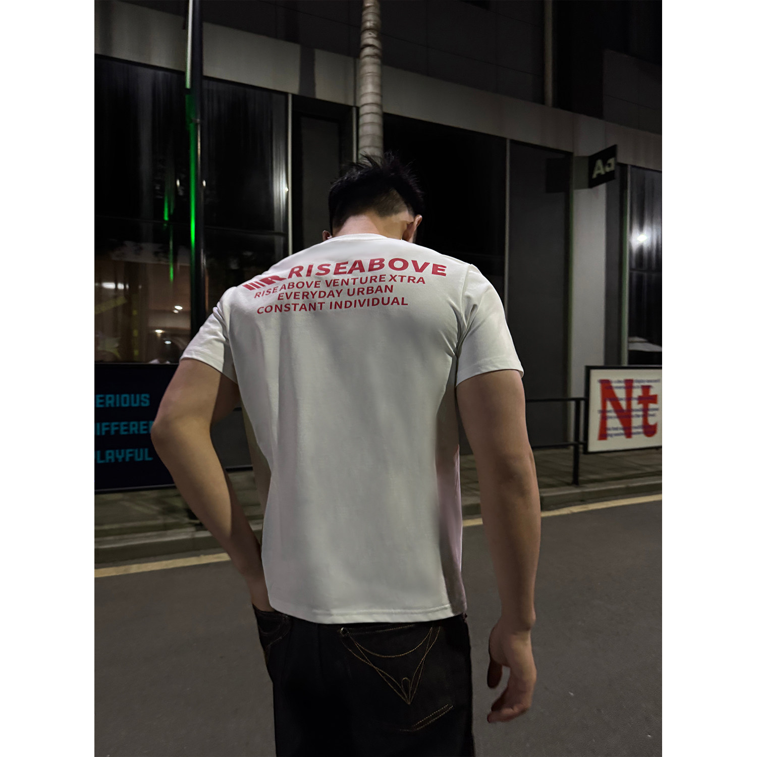 RAVX【RISEABOVE】凉感索罗娜短袖男夏小领口美式印花健身训练T恤