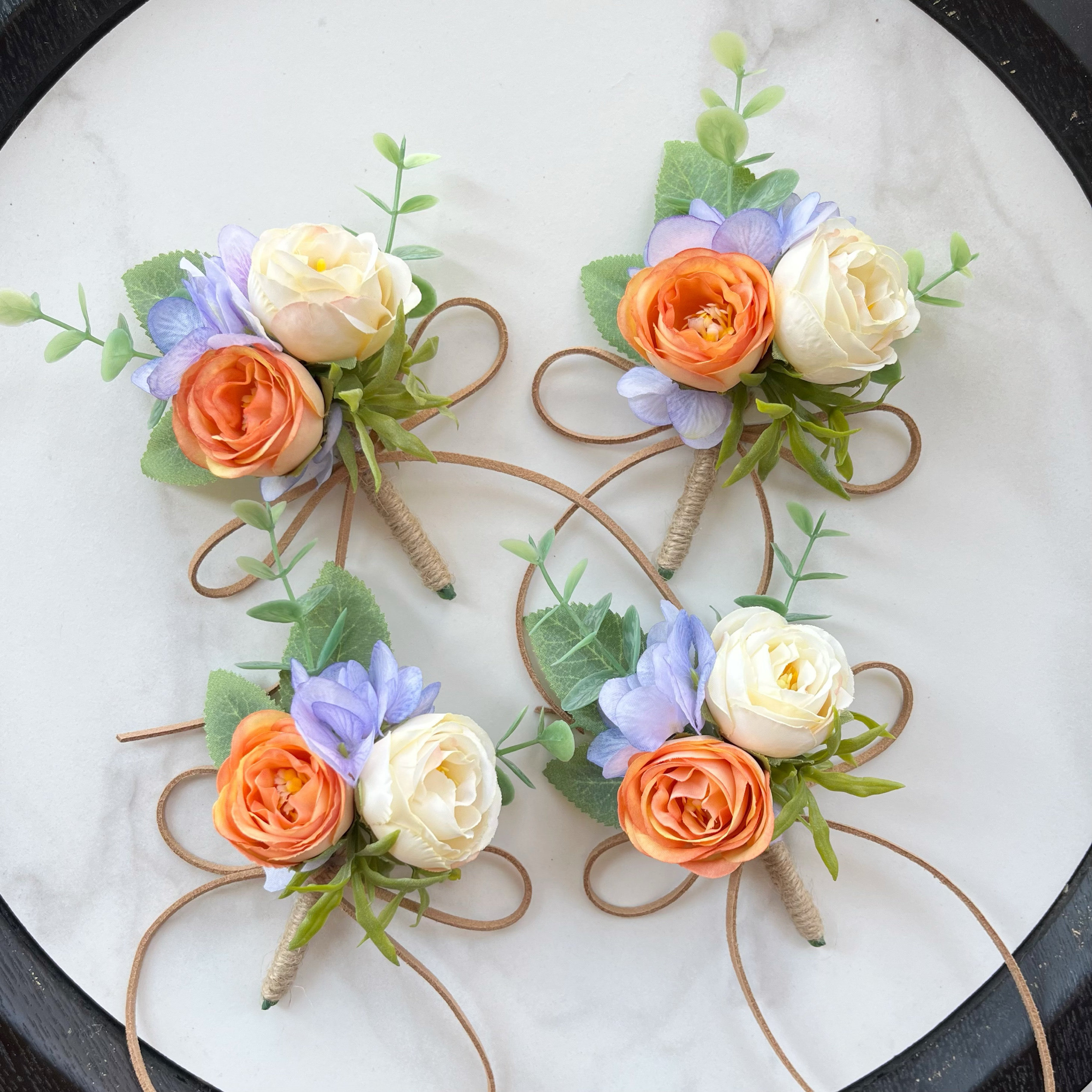 森系欧美婚礼紫色橘色襟花新郎伴郎姐妹手腕花会议胸花仿真花