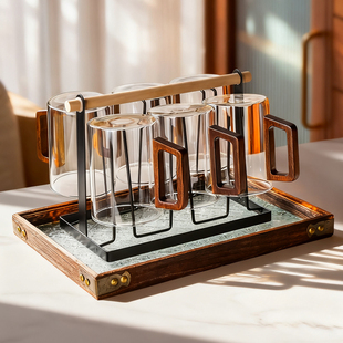 玻璃杯家用耐高温待客泡茶杯高档绿茶杯水杯套装个人专用喝水杯