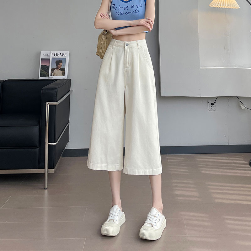 牛仔七分裤女夏薄款2025新款高腰宽松显瘦休闲小个子阔腿直筒中裤