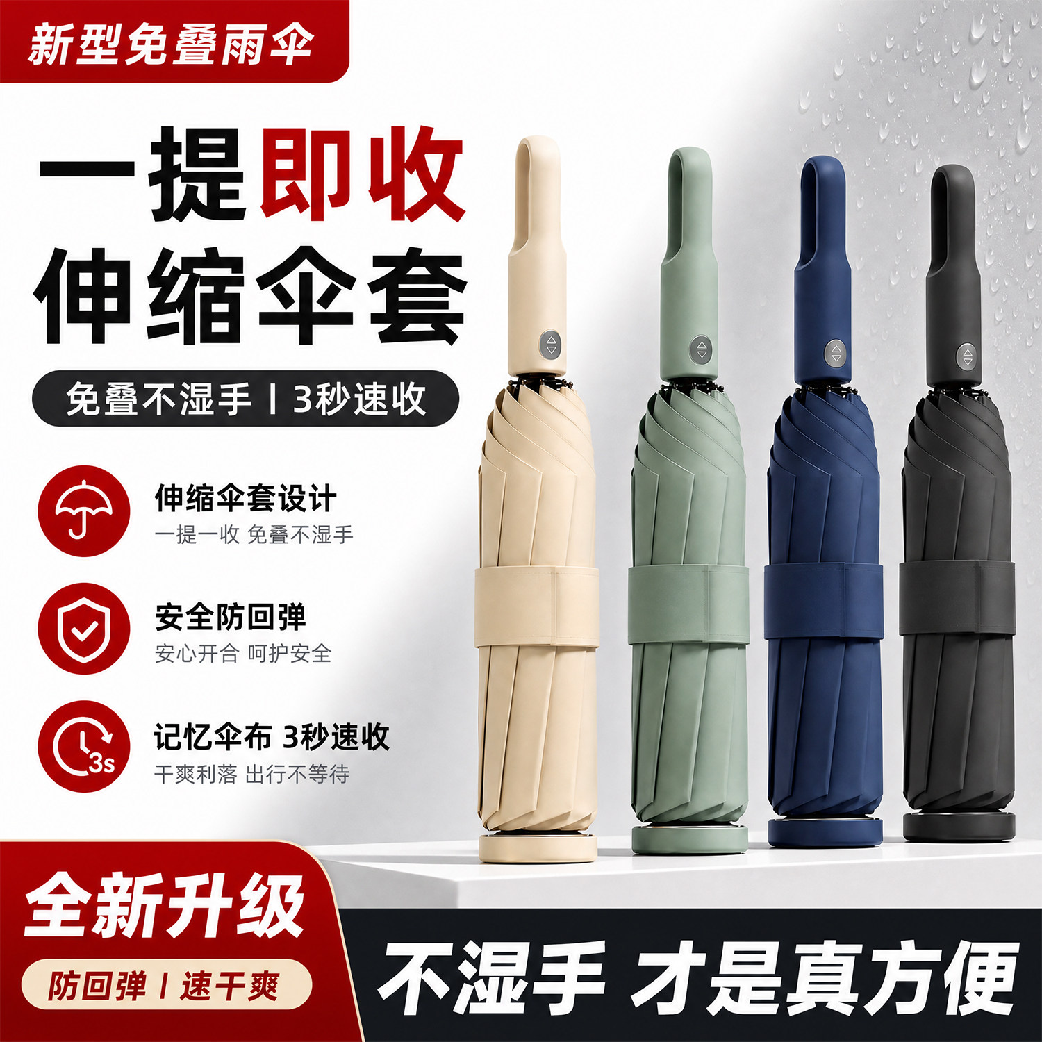 德国隐藏伸缩伞套晴雨两用伞全自动开收车载环扣抗暴风雨伞不湿车