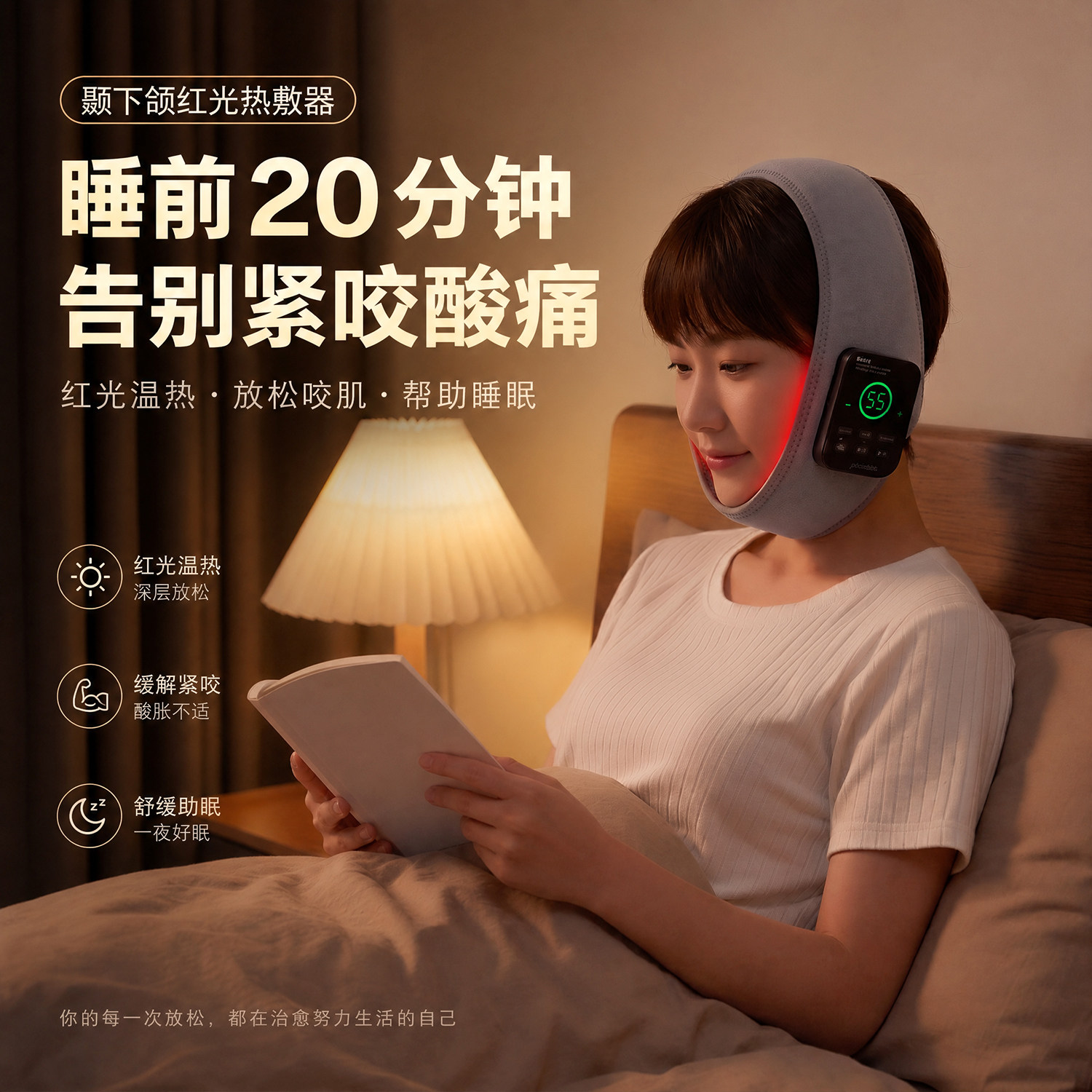 睡前放松夜间磨牙紧咬颞下颌红光热敷器温热舒缓咬肌居家面部按摩