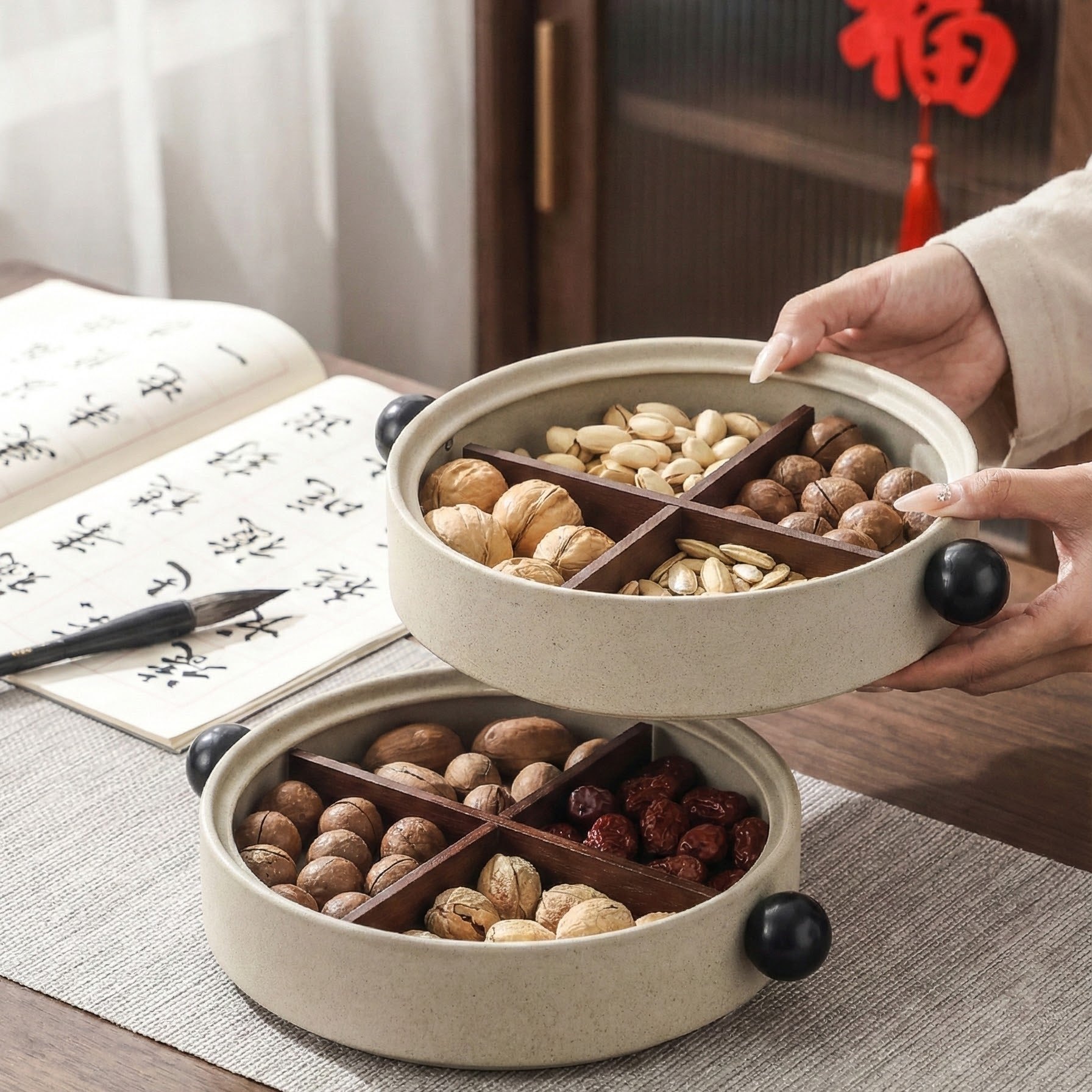 精致干果盒新年过年客厅中古风粗陶干果盘新婚乔迁坚果零食摆放盘,家居饰品,果盘/果篓,淘宝优惠券,粉丝福利购,淘宝优惠卷