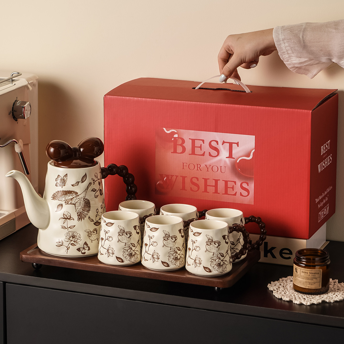 乔迁新居陶瓷茶壶杯子套装家用客厅茶杯水杯杯具套新婚装礼盒送人