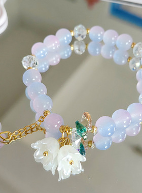 奶油双色铃兰花手链女小红书爆款