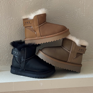 ASM 加绒加厚保暖东北男女童大棉靴 真皮羊毛口防水儿童雪地靴冬季