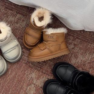 ASM 男女童零下短靴 真皮羊毛口儿童雪地靴防水抗寒保暖东北大棉鞋