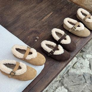 羊羔毛韩版 加绒洋气玛丽珍皮鞋 儿童毛毛鞋 2025冬季 女童棉鞋 ASM