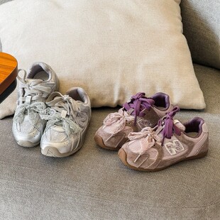 NIXIL韩国童鞋女童蕾丝德训鞋春款儿童运动鞋户外免系带N字阿甘鞋