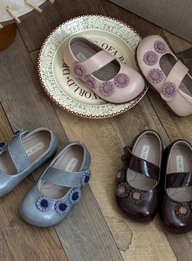 CBC 韩版复古女童公主鞋春花朵浅口儿童单鞋软底小皮鞋玛丽珍童鞋