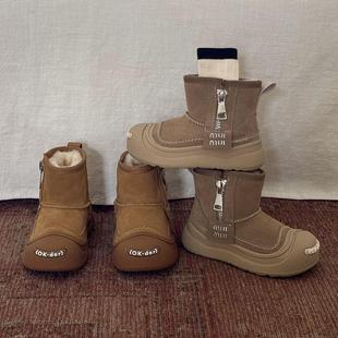 ASM 冬加绒加厚时髦短靴 防水抗寒丑萌大头儿童雪地靴男女童大棉鞋